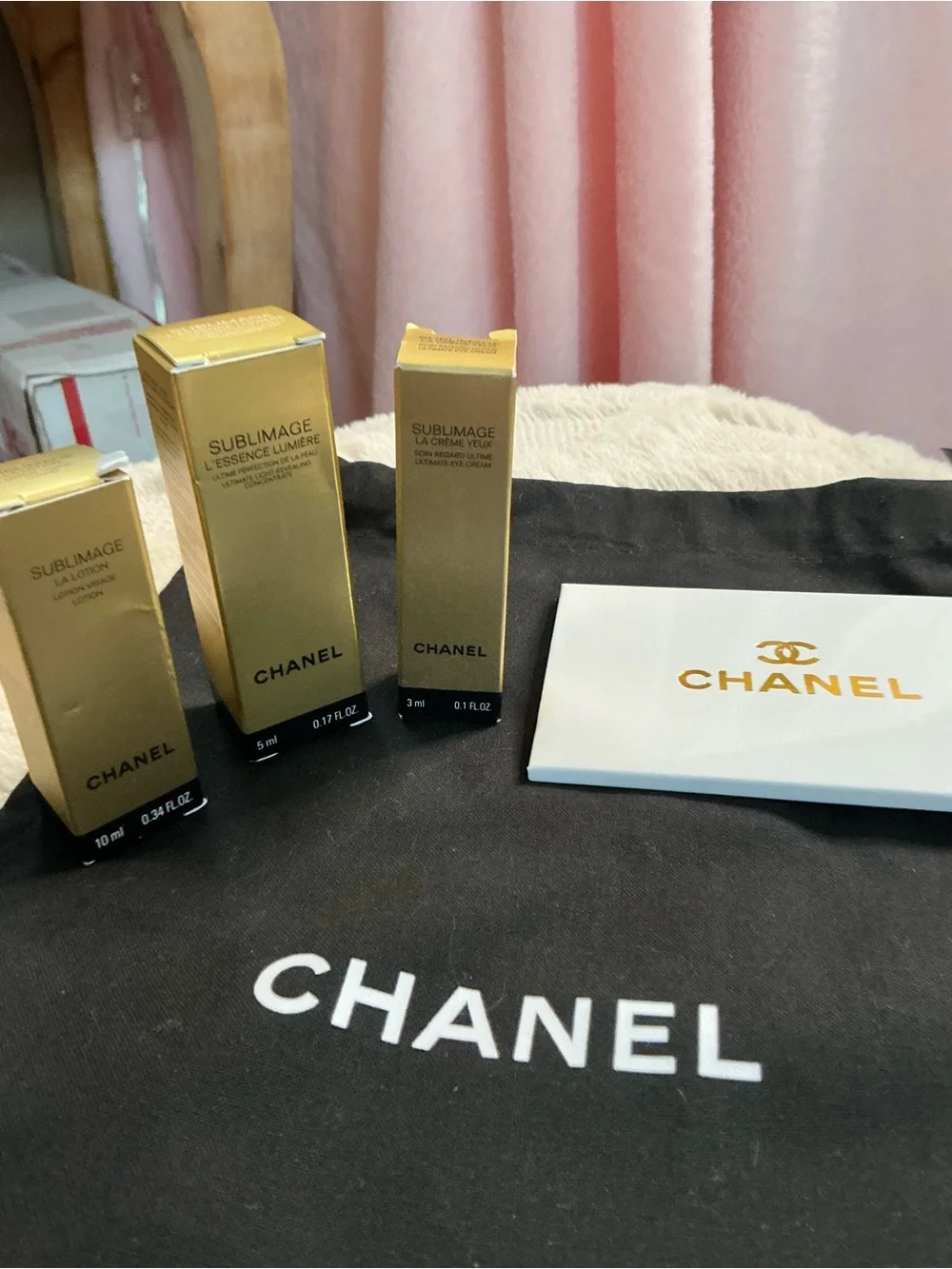 Chanel Sublimage Luxury Skincare 3-Piece Set with Mirror & Pouch